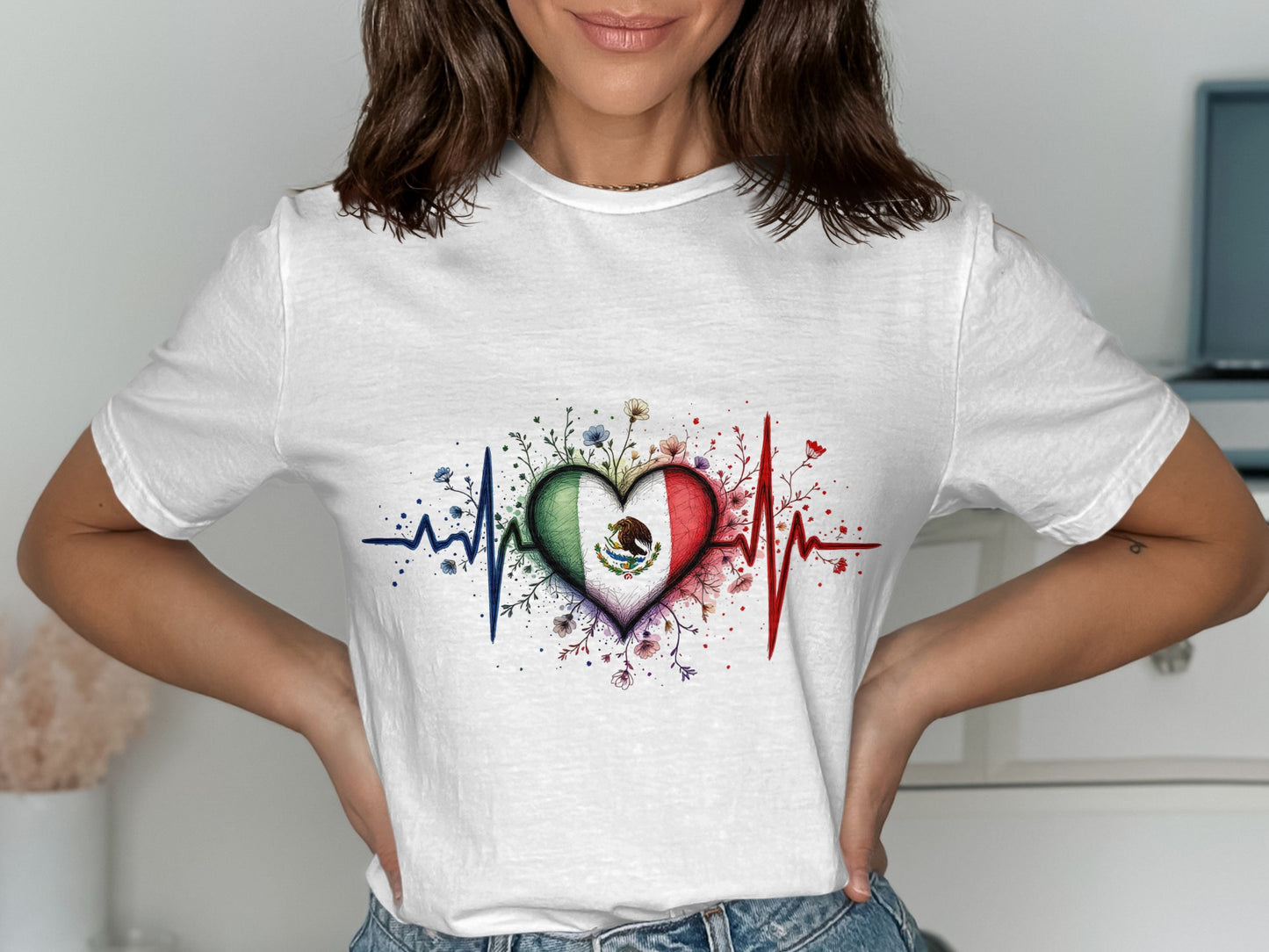 Heartbeat Mexican Flag Design Graphic T-Shirt product