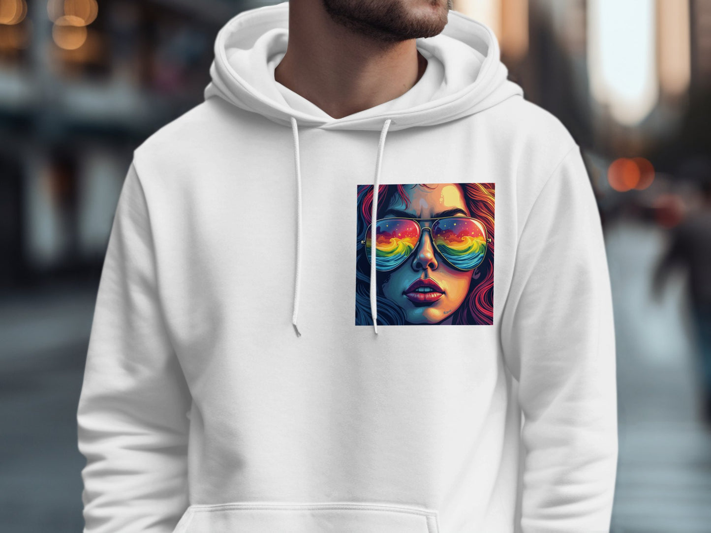 Vibrant Artistic Woman with Sunglasses Hoodie product