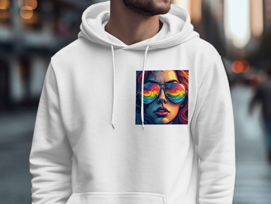 Pride Hoodie with Colorful Wave Sunglasses Design