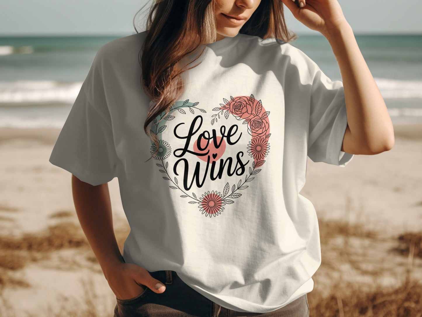 Love Wins Heart Floral Graphic Tee Shirt product