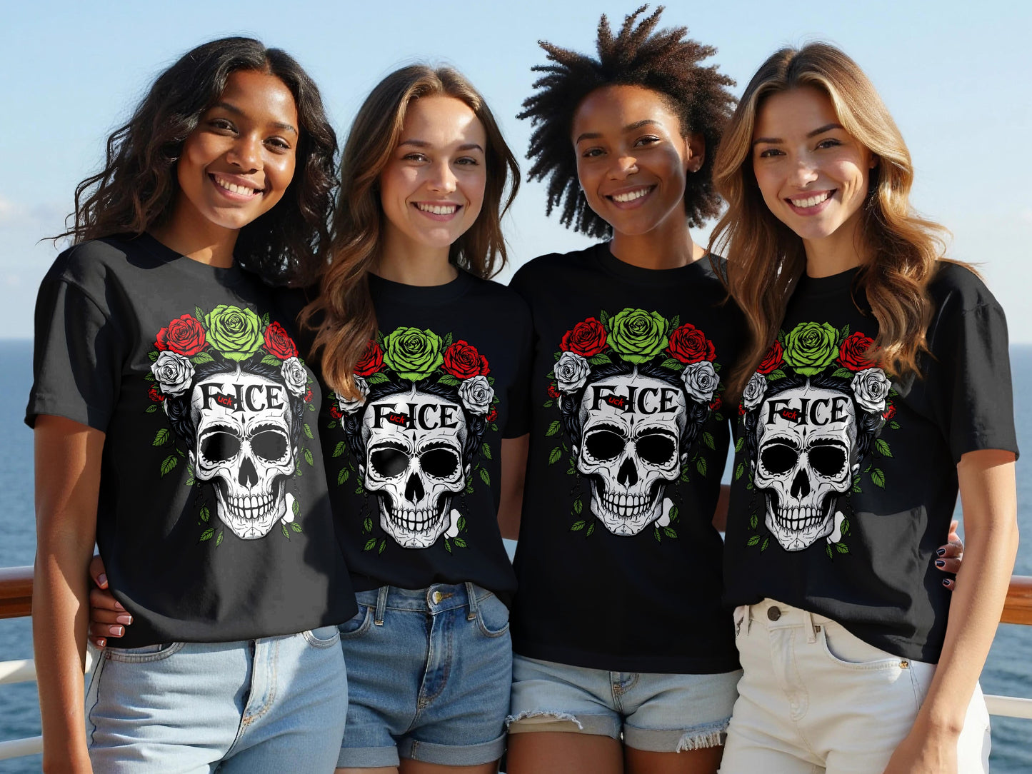 Colorful Skull and Rose Design Short Sleeve T-Shirt product
