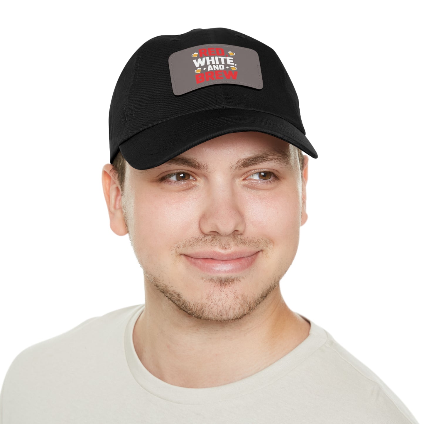 Red White and Brew Dad Hat with Leather Patch - Perfect for Beer Lovers