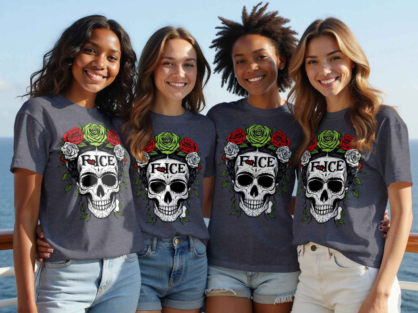 Skull and Rose Graphic T-Shirt for Casual Wear product type