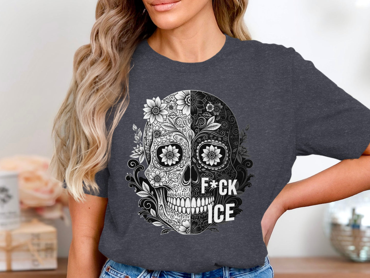 Skull and Floral Design F*ck Ice Graphic T-Shirt product