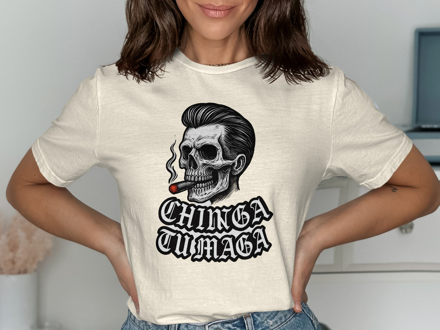 Chinga Tu Maga Skull Smoking Cigar T-shirt product type