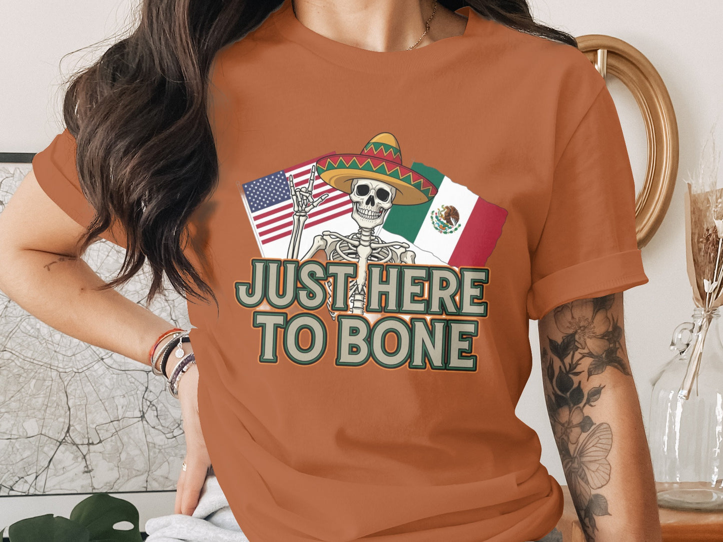 Just Here to Bone Skeleton Graphic Unisex Shirt product