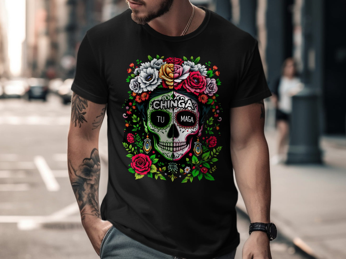 Chinga Tu Maga Detailed Skull Design T-Shirt product