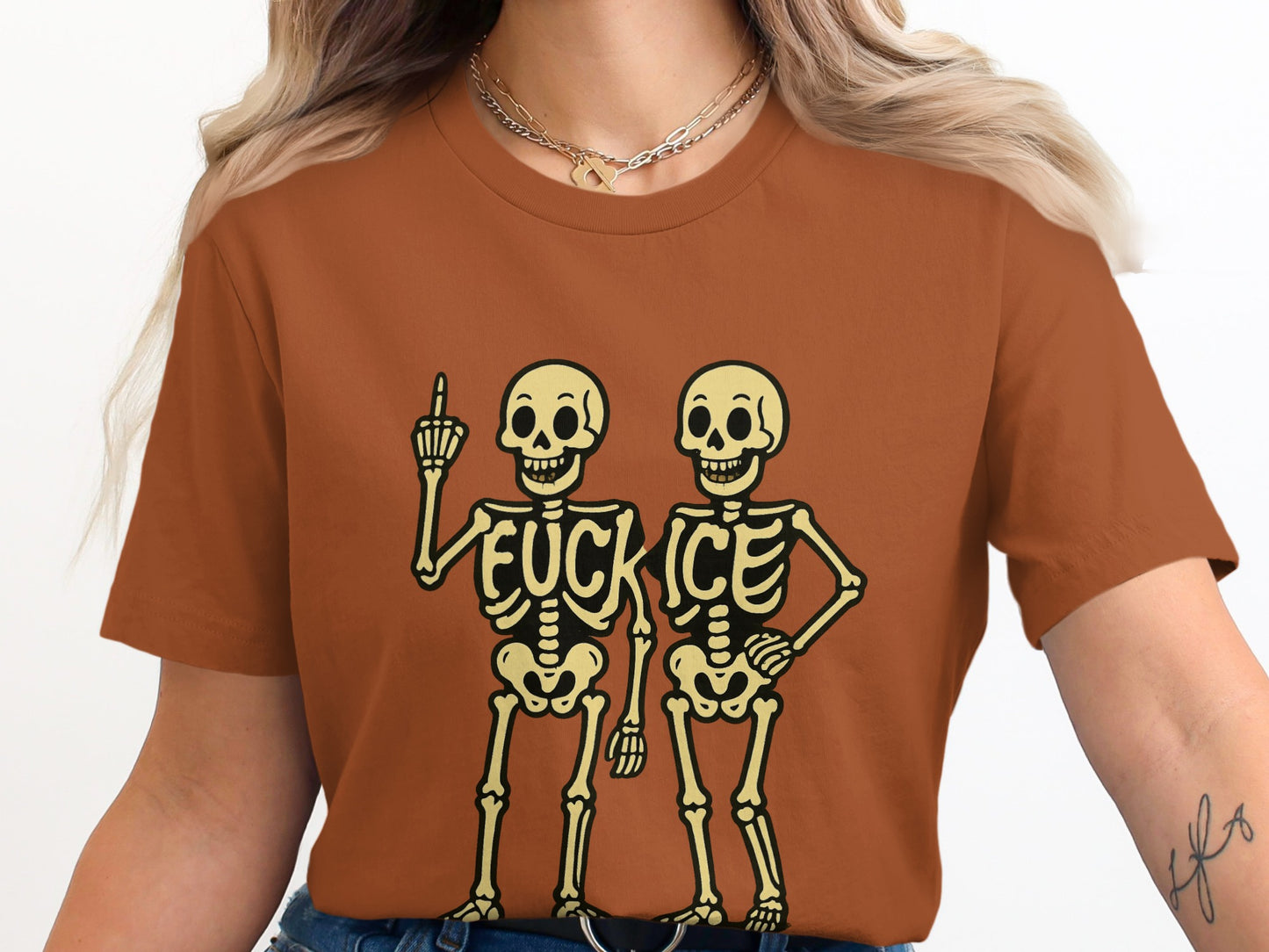 Funny Skeletons with Offensive Gesture T-shirt product