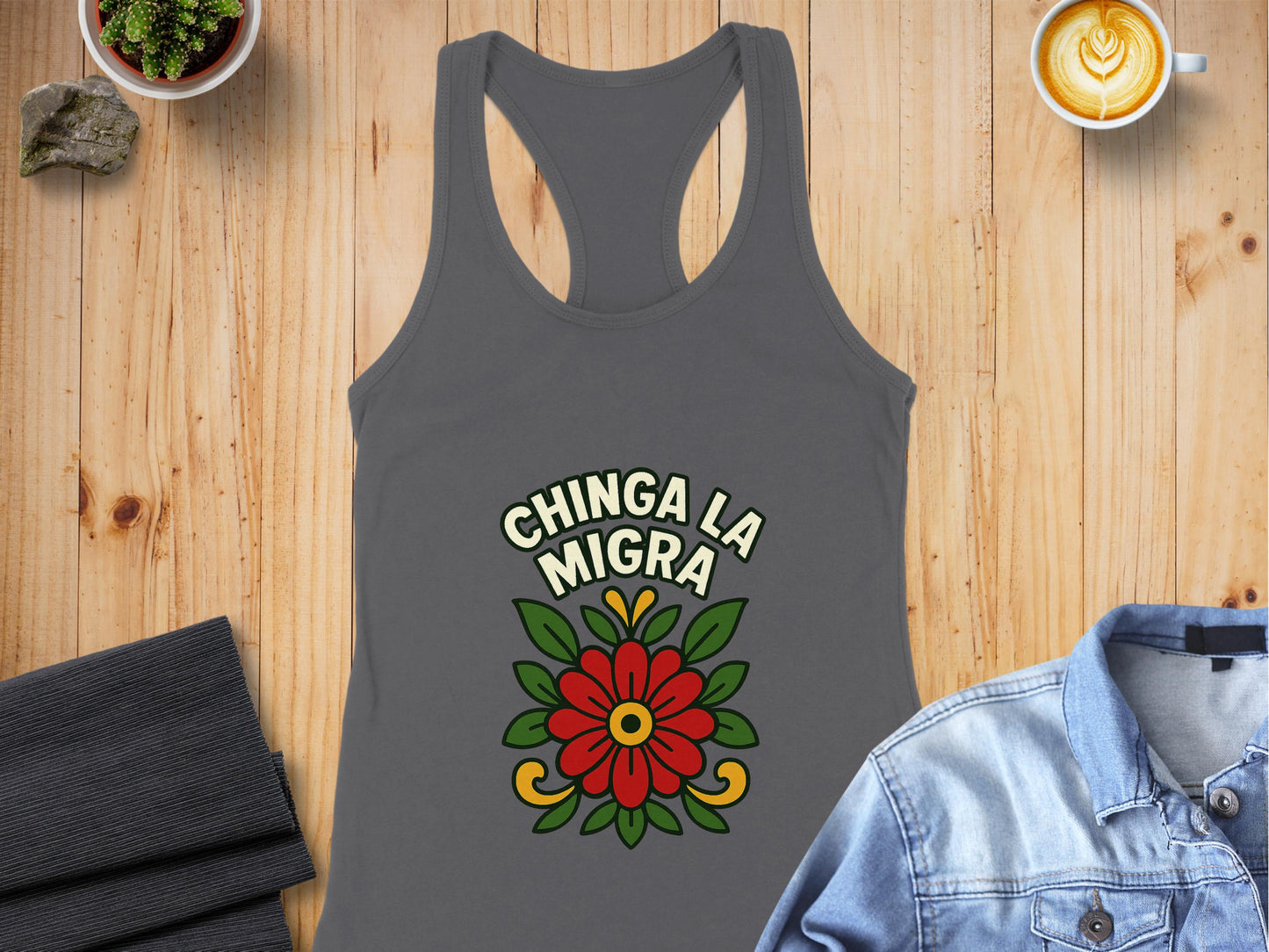 Chinga La Migra Floral Racerback Tank Top product type