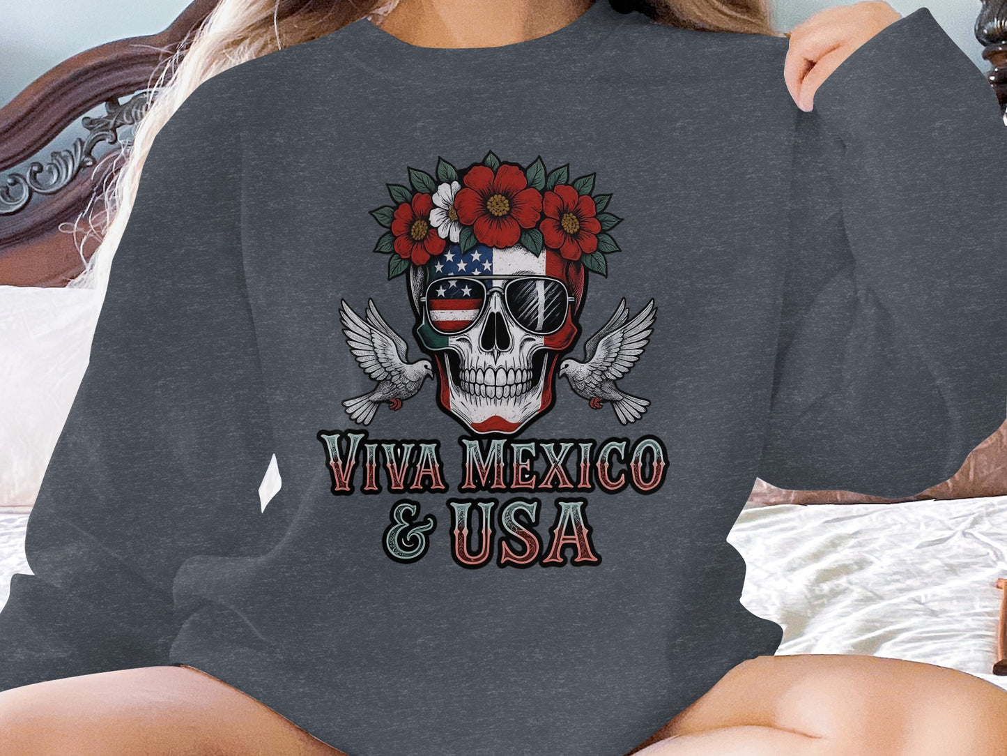 Viva Mexico and USA Skull Design Sweatshirt Product