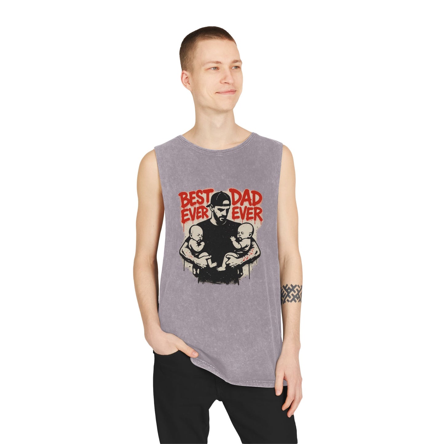 Best Dad Ever Stonewash Tank Top - Father's Day Gift, Dad Apparel, Unisex Summer Wear, Casual Outfit, Family Tank Top