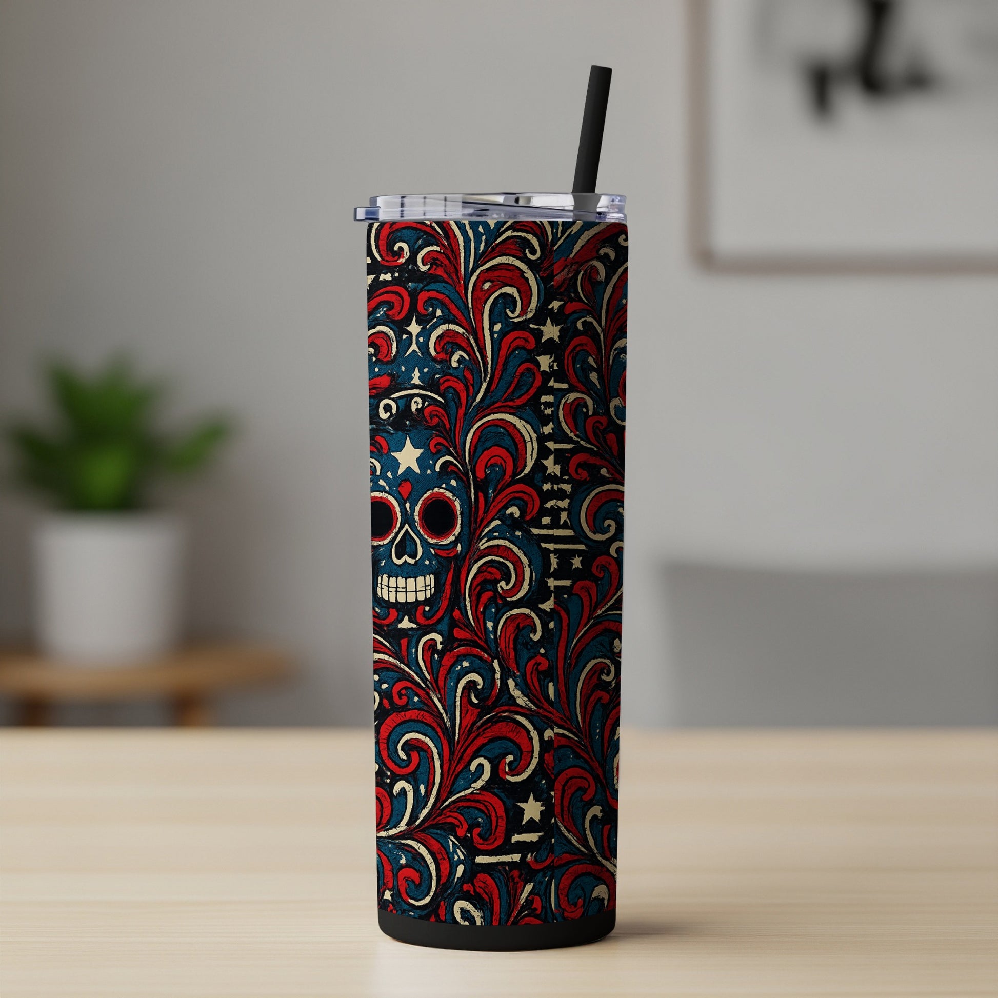 Vibrant Floral Skull Design Insulated Tumbler Product
