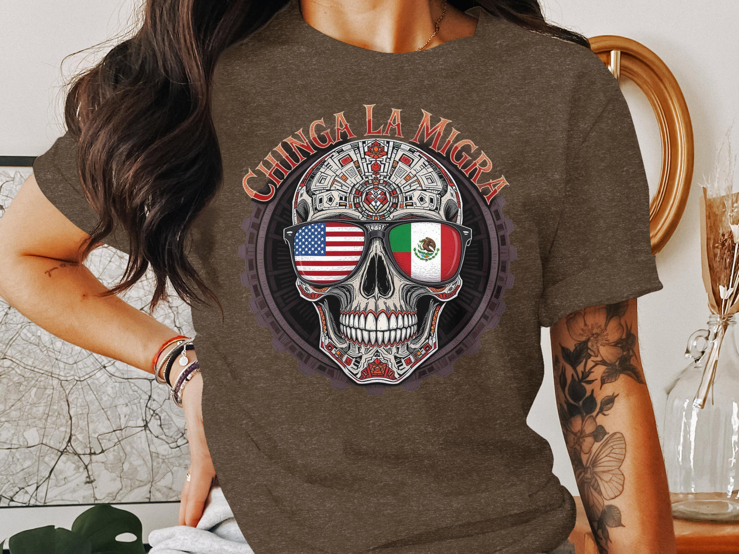 Chinga La Migra Skull Design Graphic Tee Shirt product