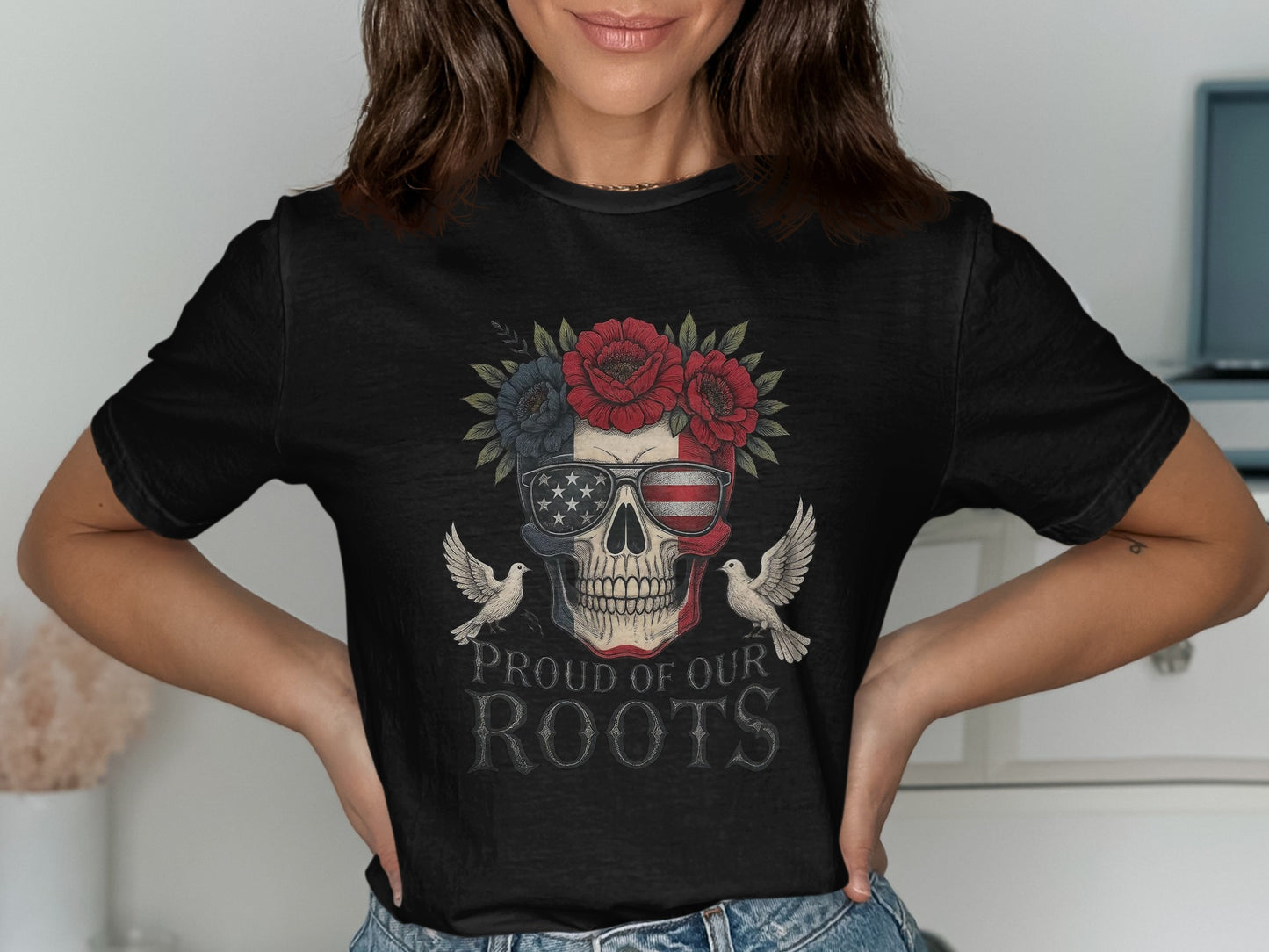 Proud Of Our Roots Graphic Skull Shirt product type