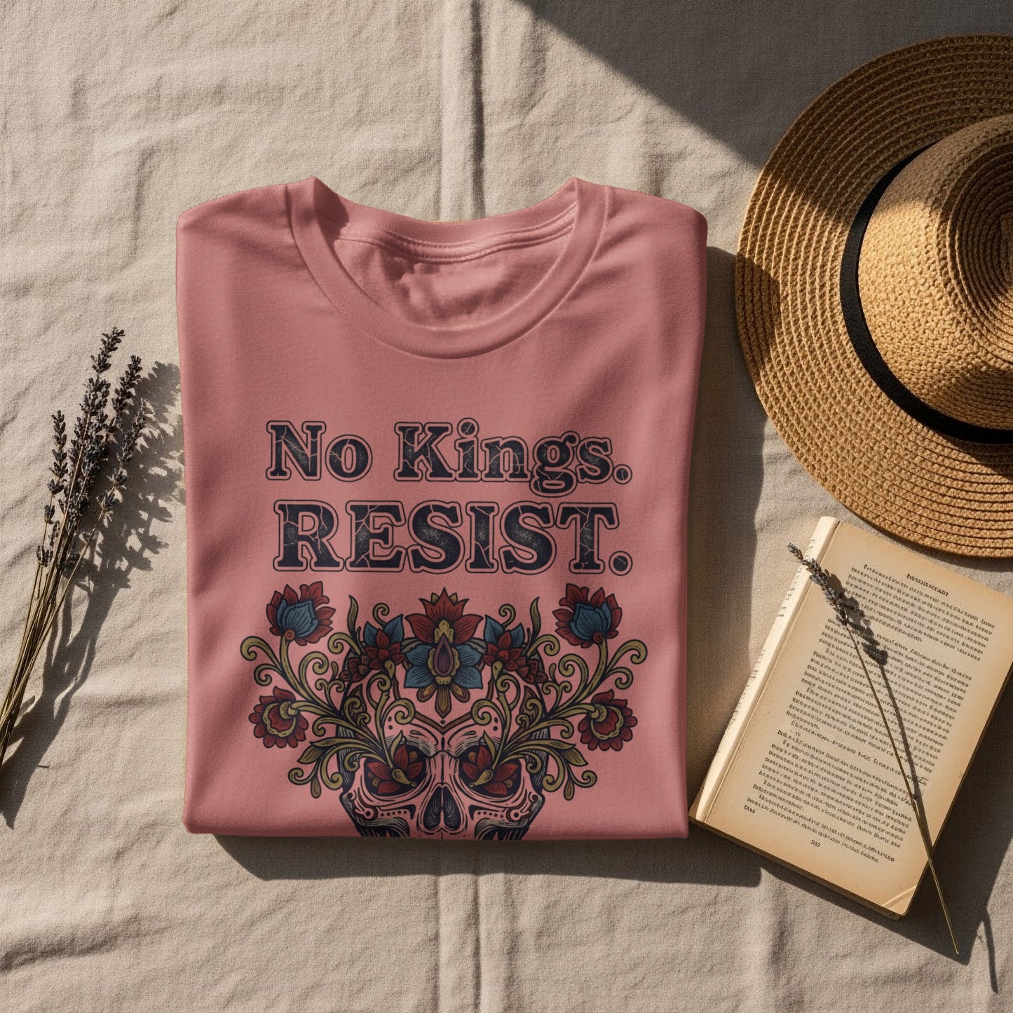 No Kings Resist Floral Skull Design T-Shirt product type