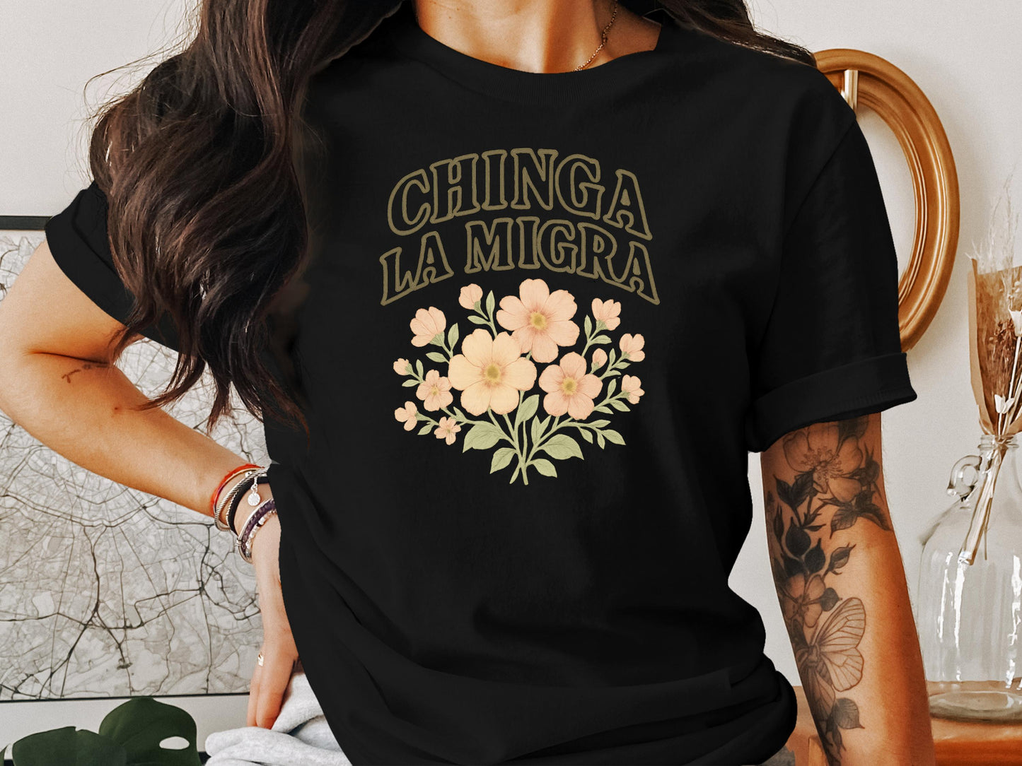 Chinga La Migra Floral Graphic T-Shirt product