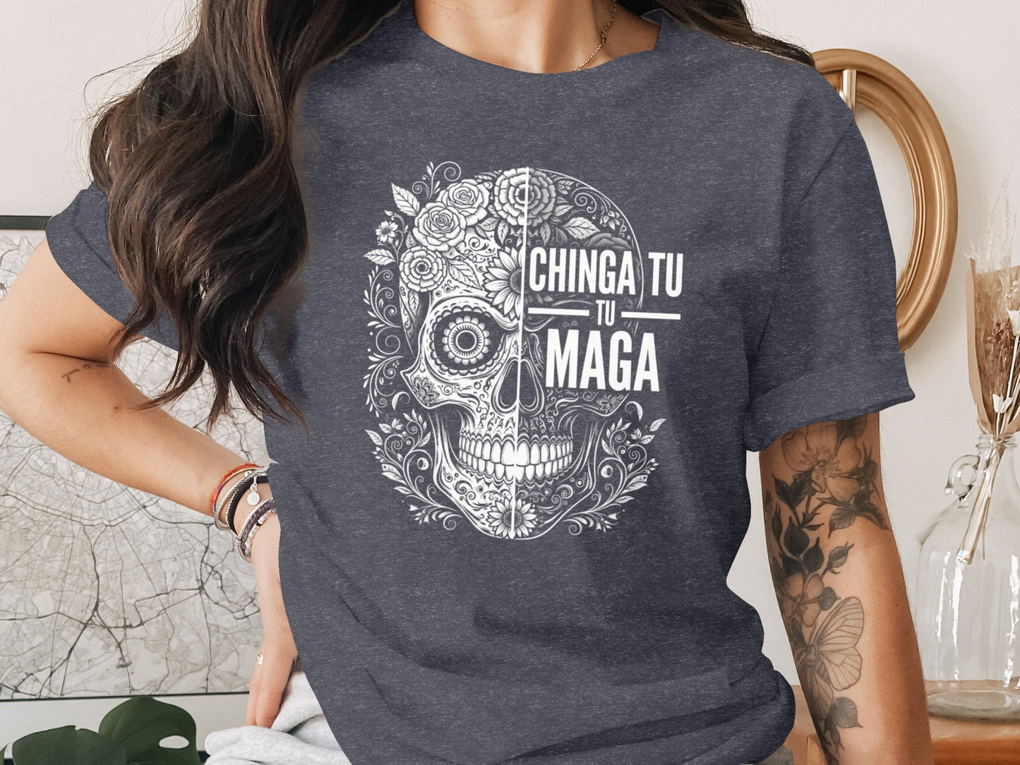 Chinga Tu Maga Graphic Skull Design T-Shirt product