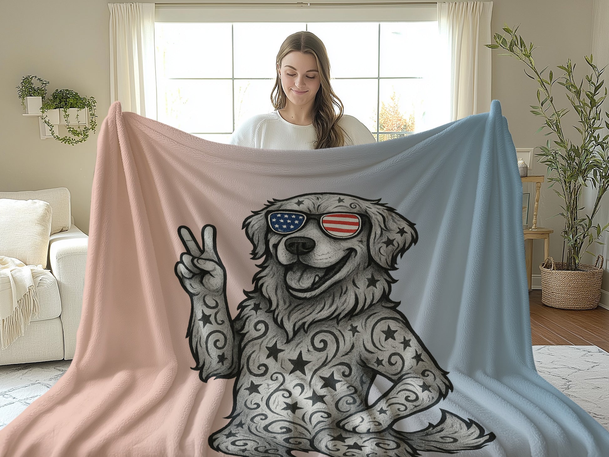 American Flag Sunglasses Dog Throw Blanket product