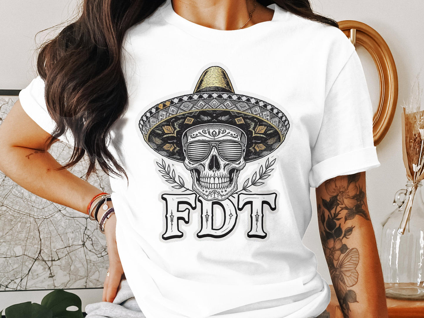 Trendy Skull With Sombrero Design Graphic Shirt product