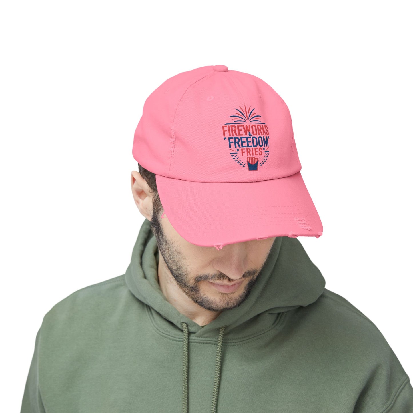 Patriotic Distressed Cap - "Fireworks Freedom Fries"
