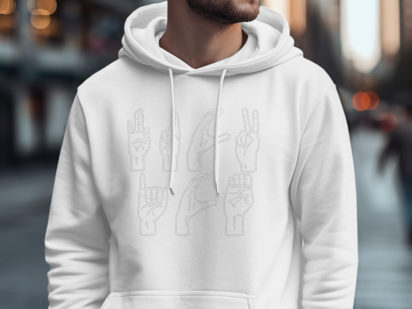 White Hoodie with Hands Outline Design on Front