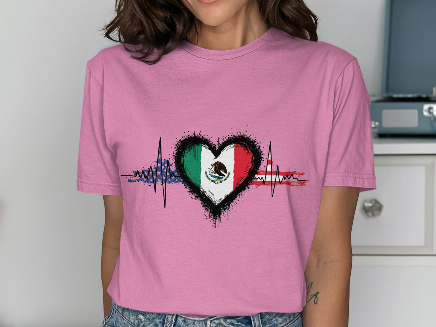 Heartbeat with Mexican Flag Design T-Shirt product type