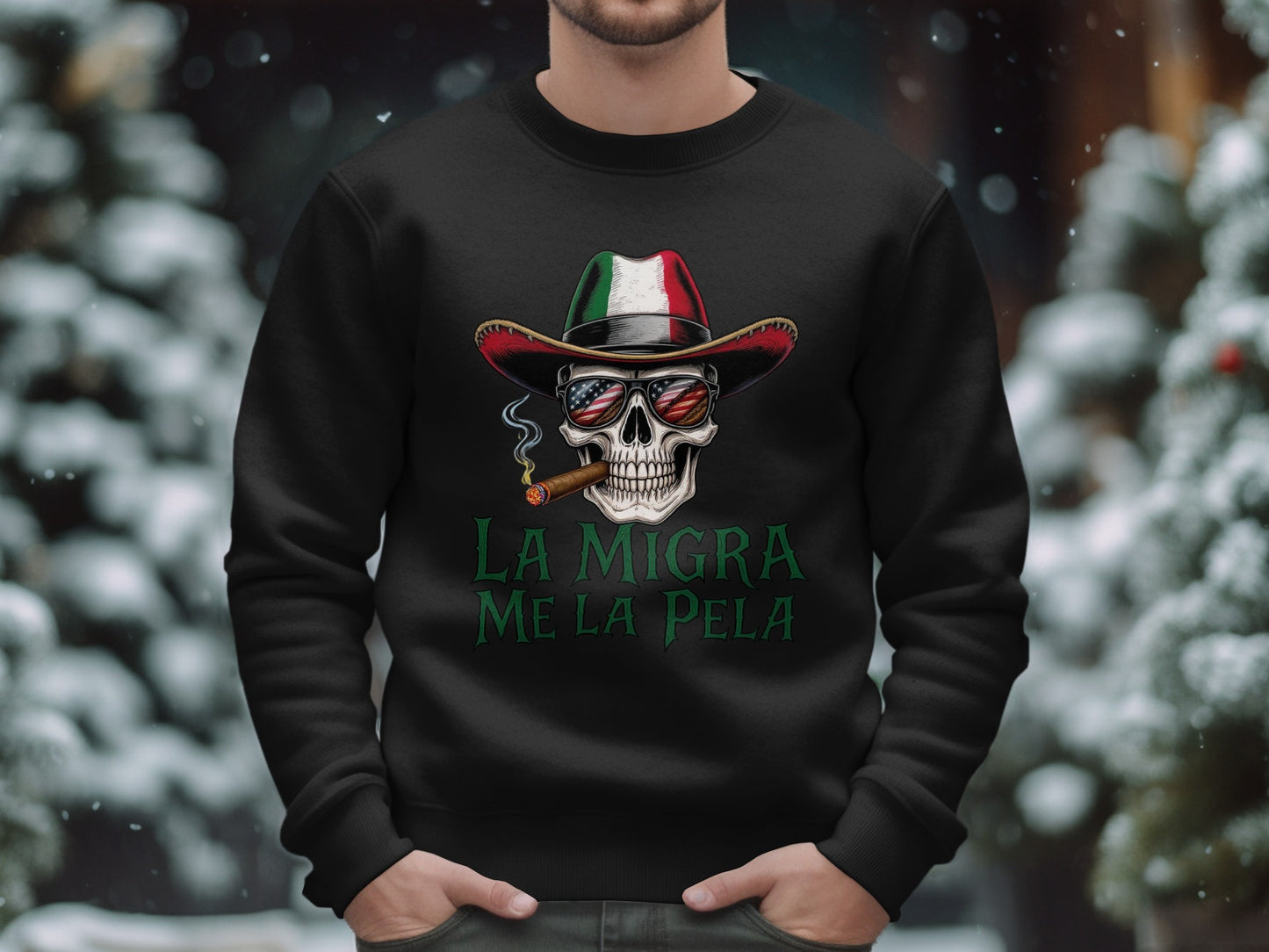 La Migra Me La Pela Skull Cowboy Hat Sweatshirt product
