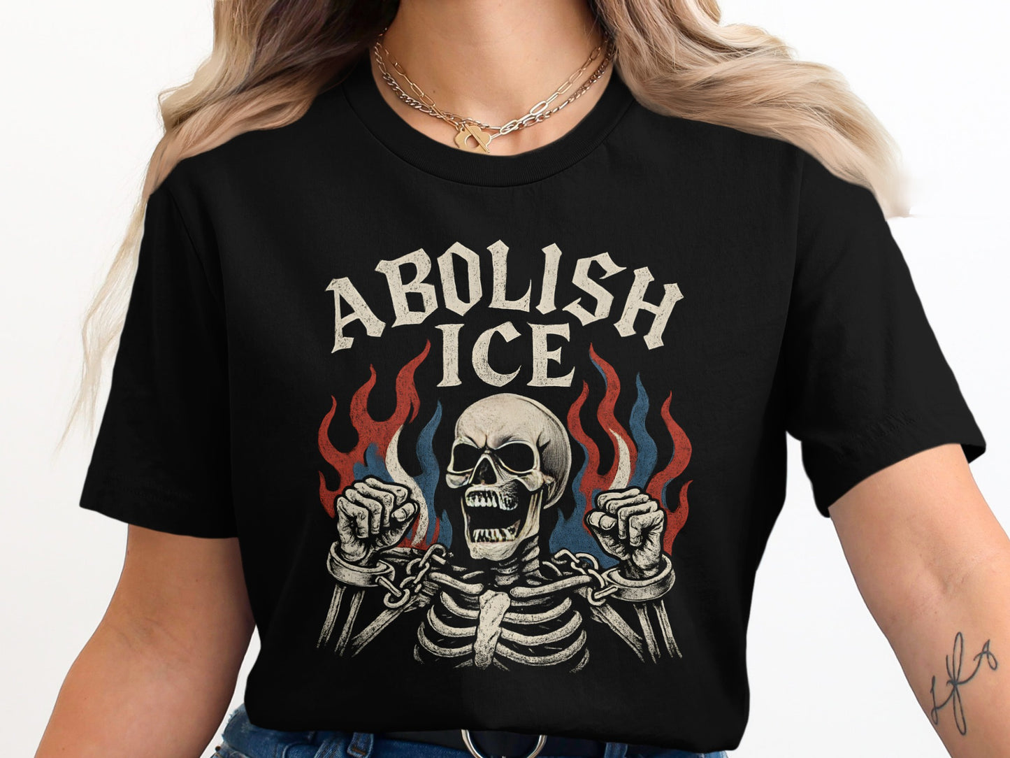 Abolish ICE Skeleton In Chains Graphic Tee product type