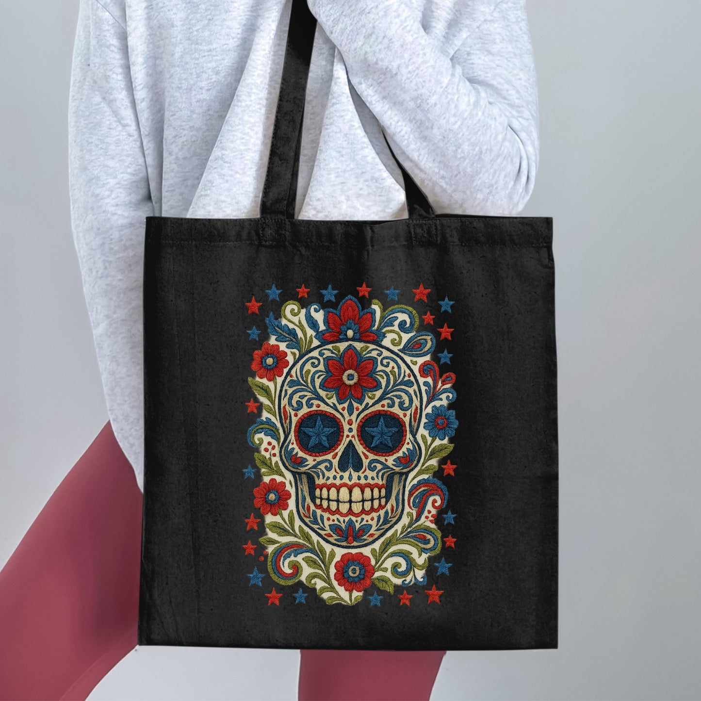 Colorful Skull Design with Floral Pattern Tote Bag Product
