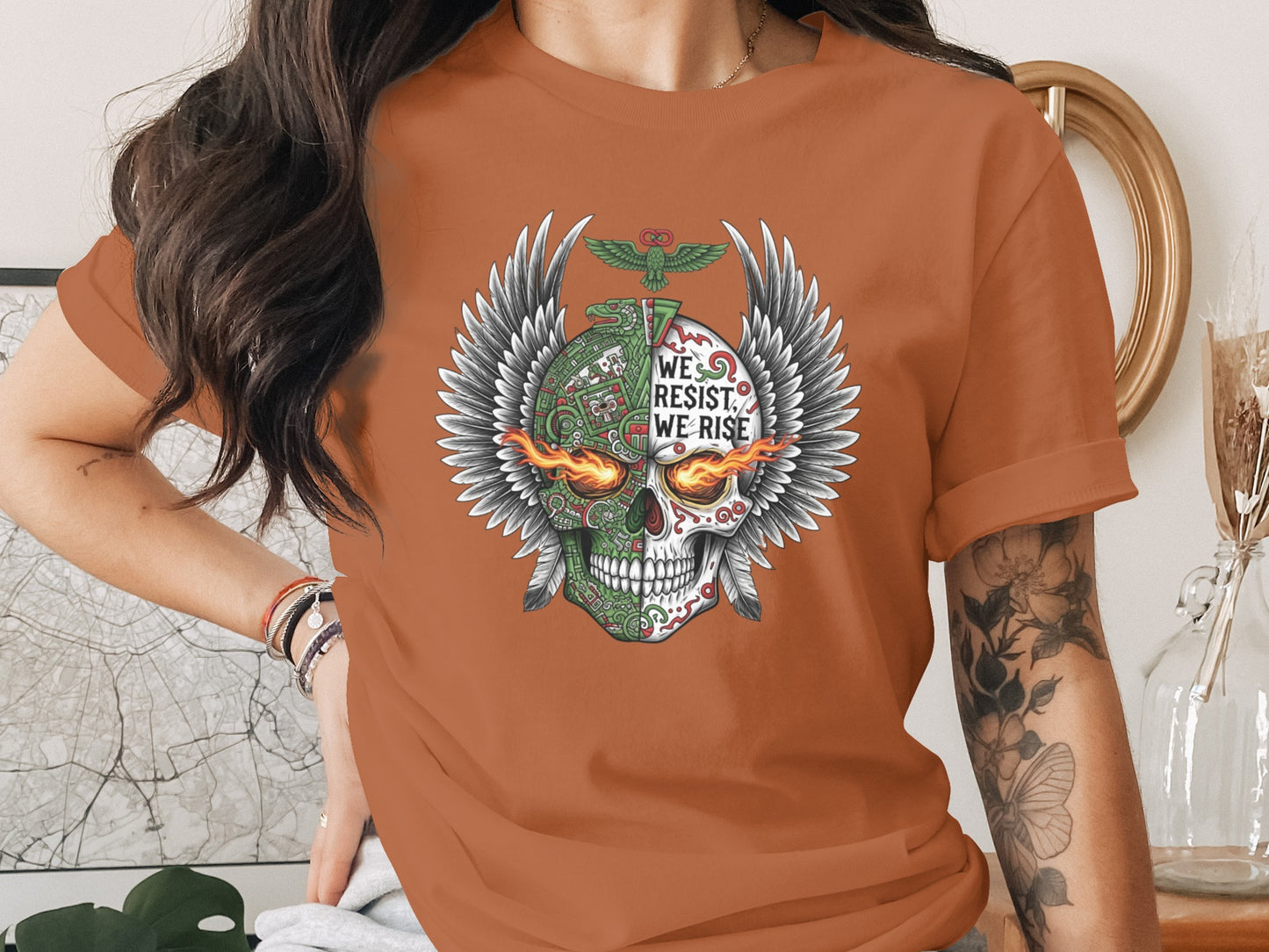 We Resist We Rise Flaming Skull Graphic product type