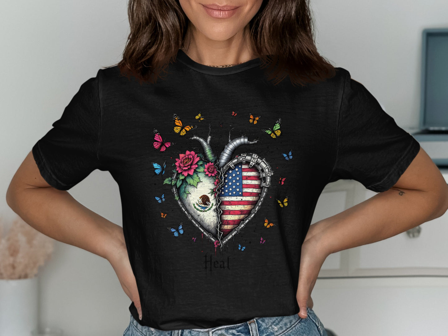 Heart with American Flag and Flowers T-Shirt product