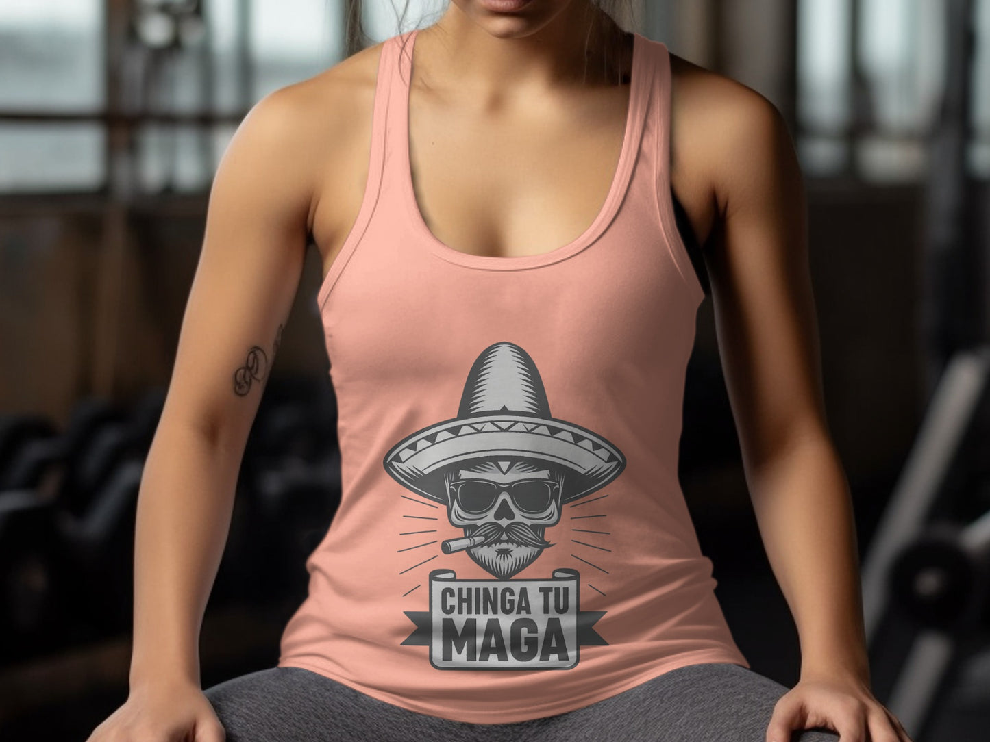Chinga Tu Maga Skull with Sombrero Tank Top product type