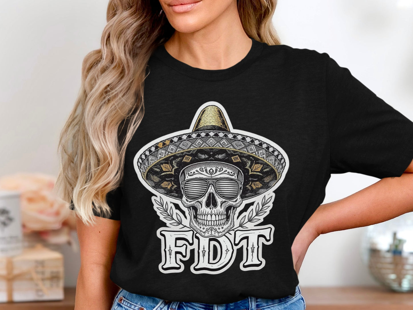 Skull Wearing Sunglasses with FDT Text T-shirt product