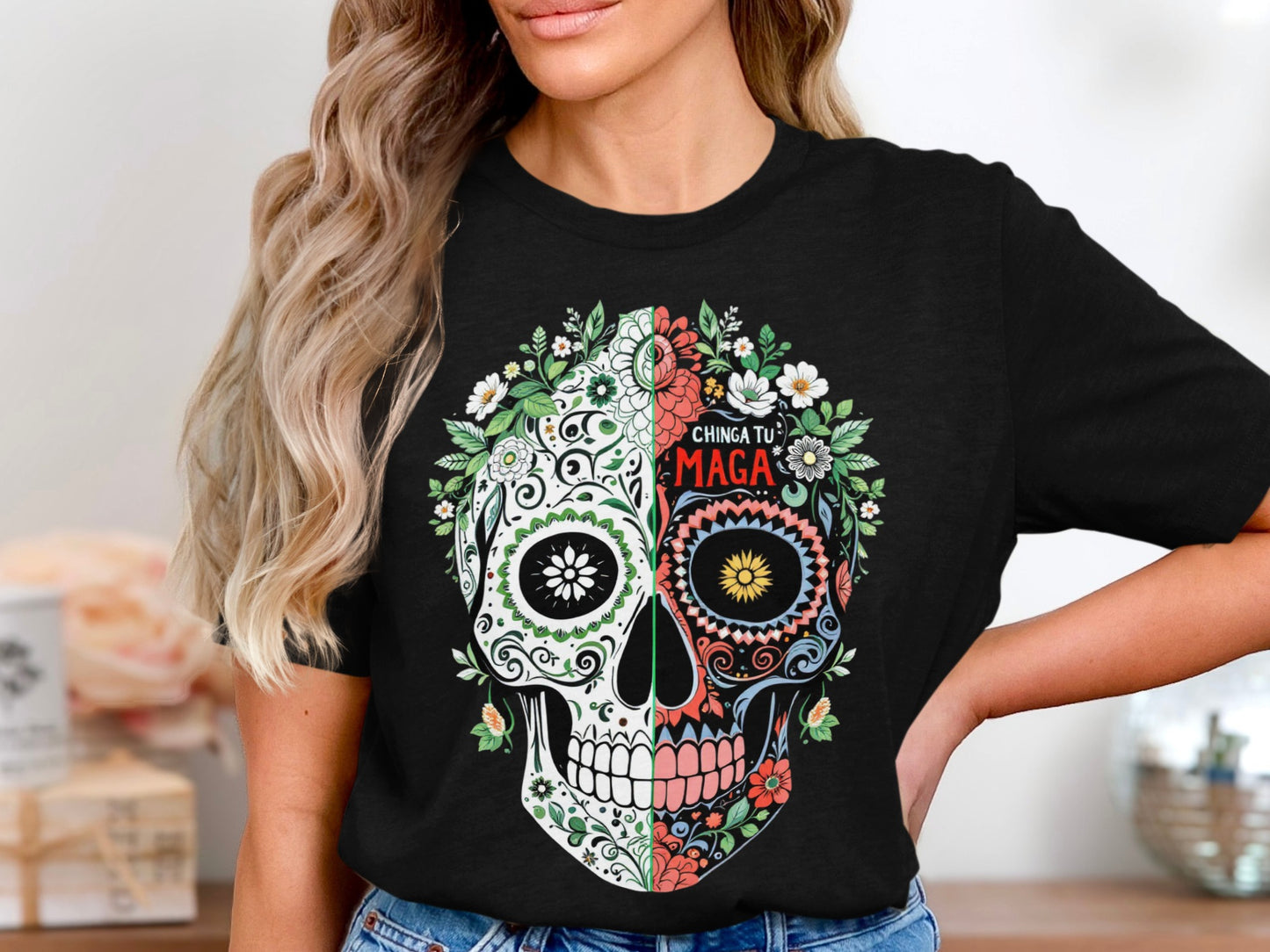 Colorful Sugar Skull Graphic Tee Shirt product