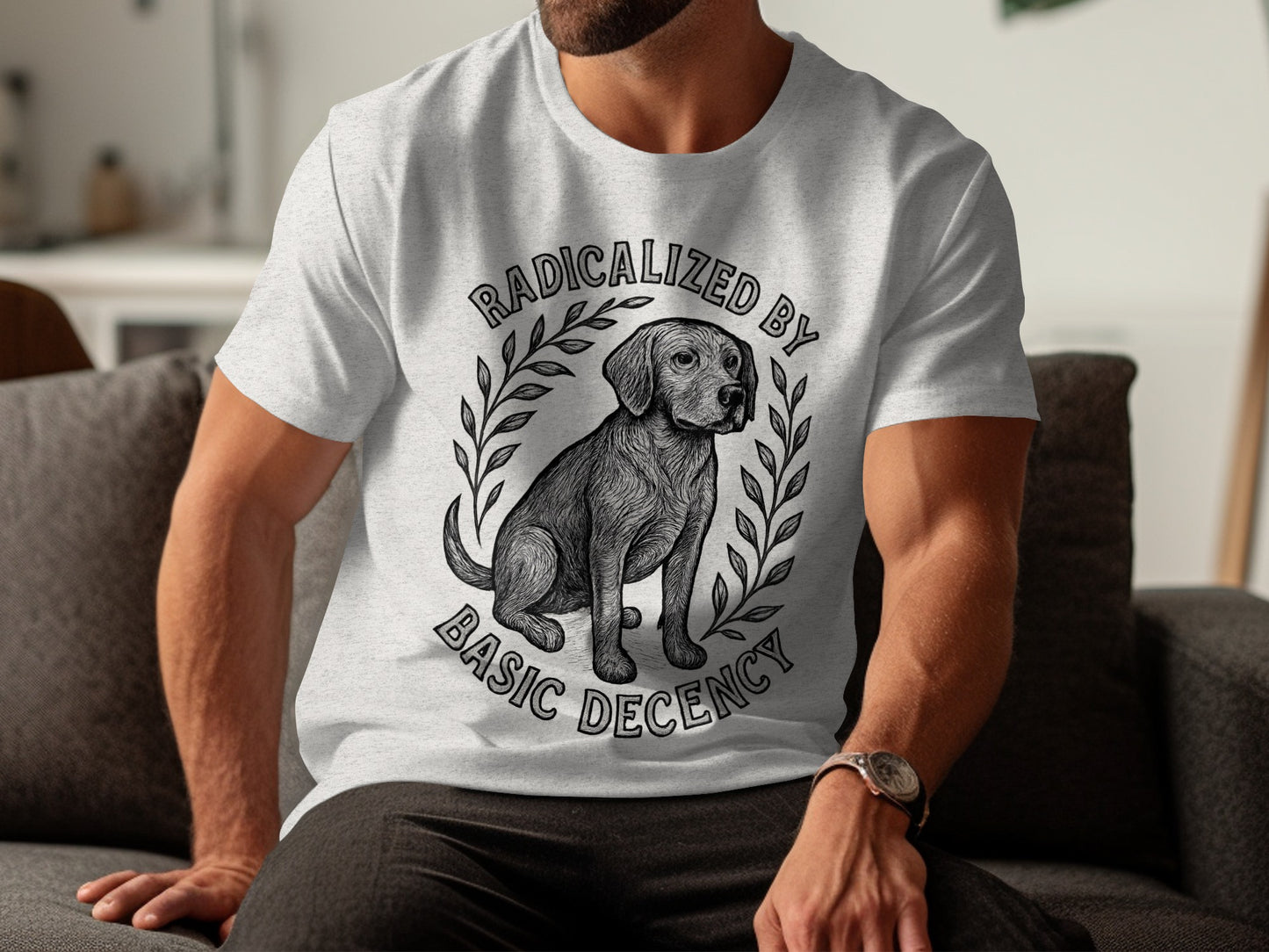 Radicalized by Basic Decency Dog Graphic T-shirt product type