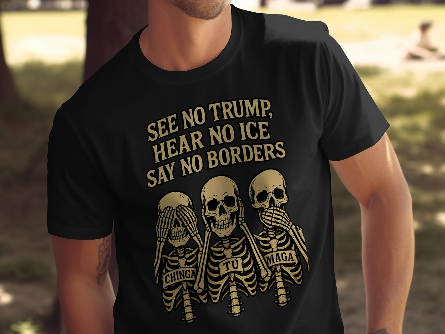 See No Trump Hear No Ice Say No Borders T-shirt product