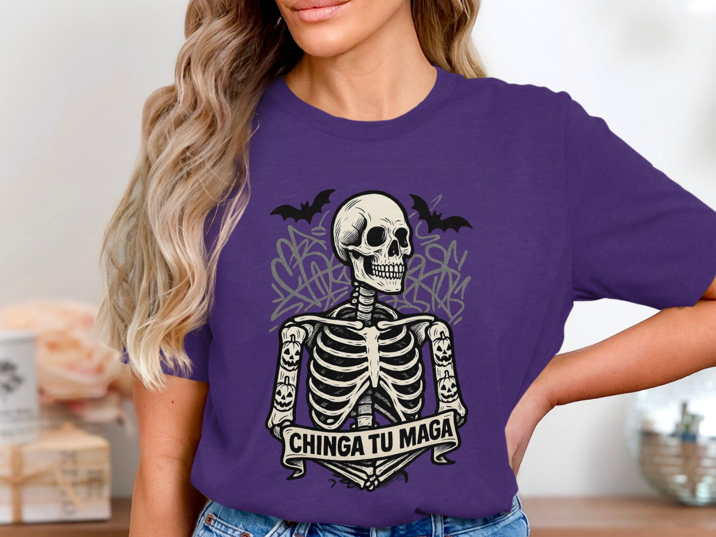 Purple Skeleton Chinga Tu Maga Graphic Tee product