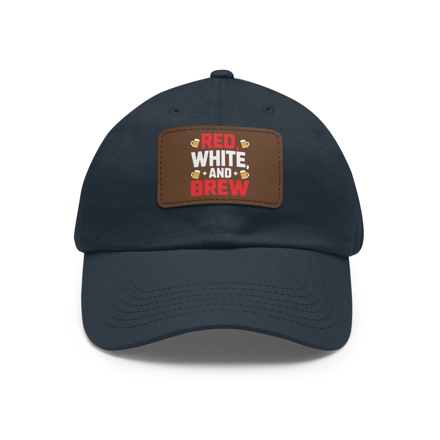 Red White and Brew Dad Hat with Leather Patch - Perfect for Beer Lovers
