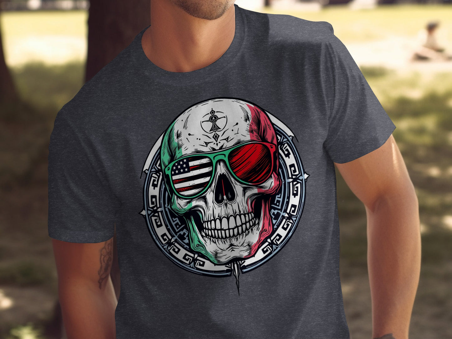 Cool Skull with Flag Sunglasses Graphic Tee product type