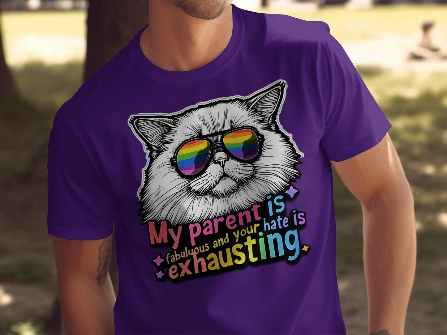 Pride Shirt: Cute Rainbow Cat Tee for Exhausted Parents