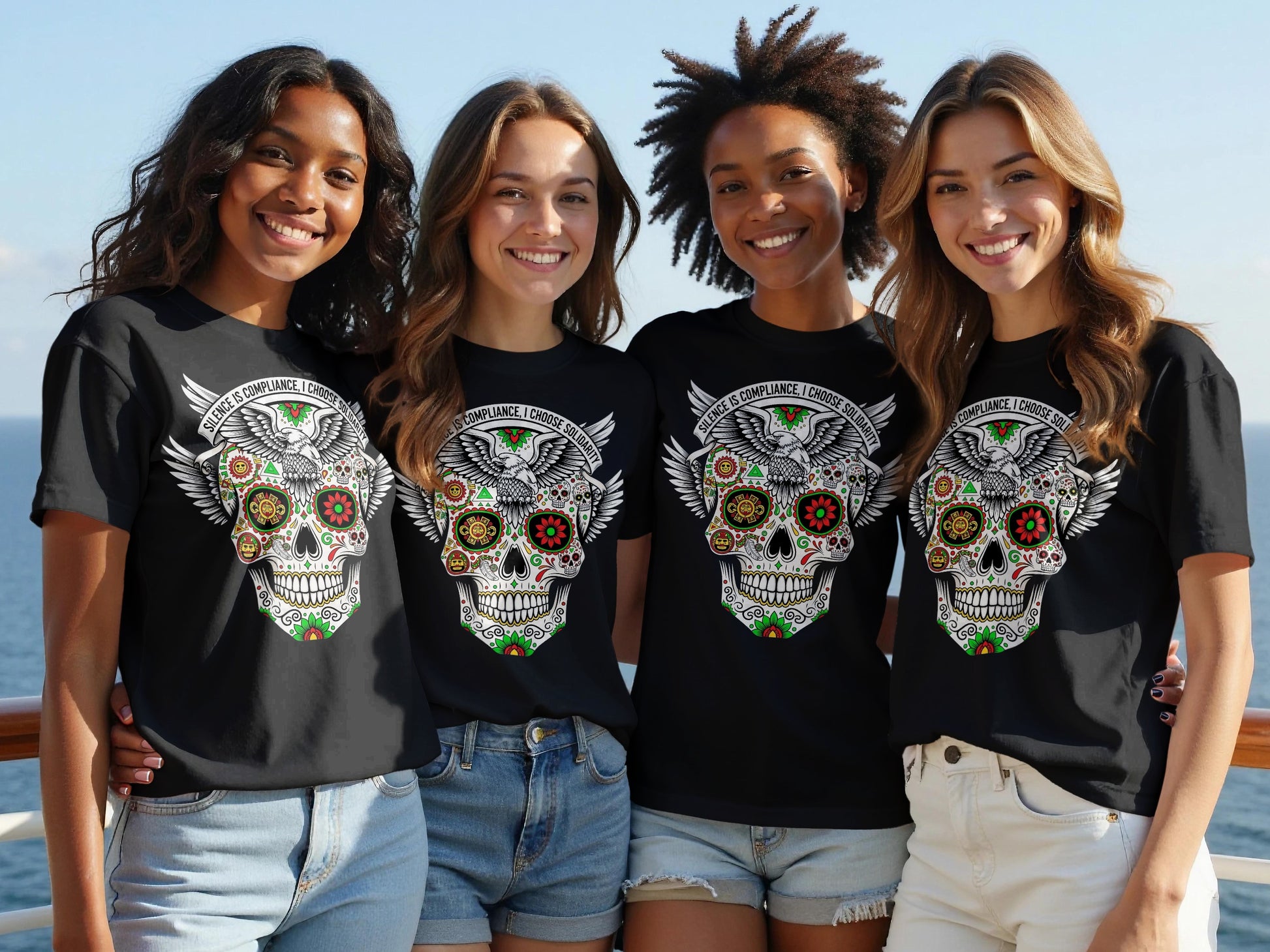Colorful Skull Design Printed Black T-Shirt product