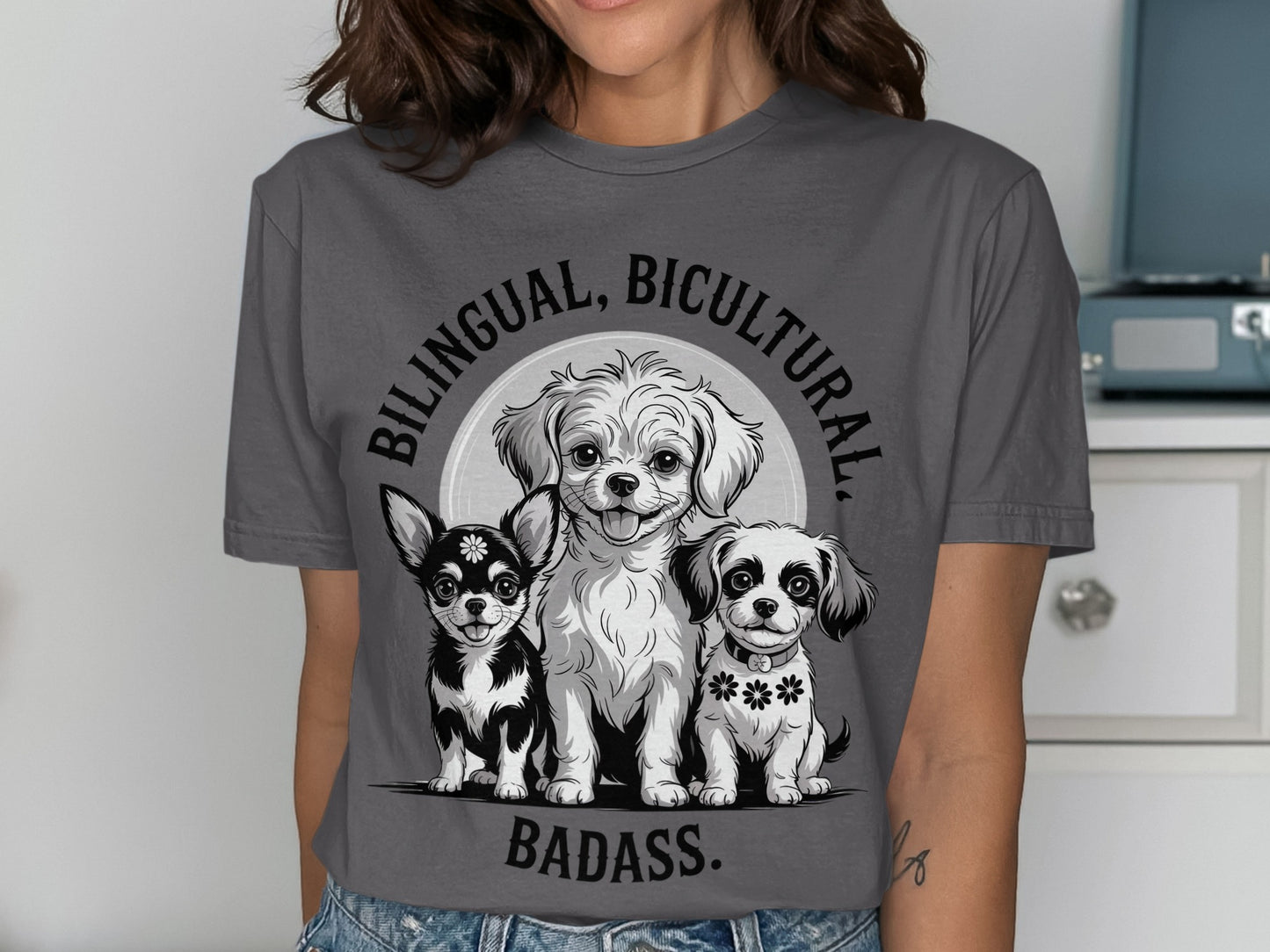 Bilingual Bicultural Badass Cute Cartoon Dog T-Shirt product