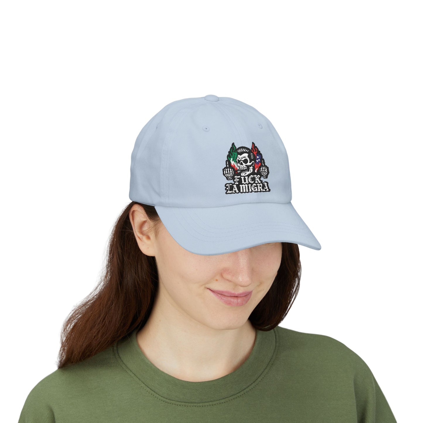 Fuck La Migra Anti Trump Embroidered Hat, FDT, Chinga Tu Maga Classic Dad Cap with Skull Design, Adjustable Hat for Casual Wear, Unique Gift for Dads, Birthday, or Holiday Use
