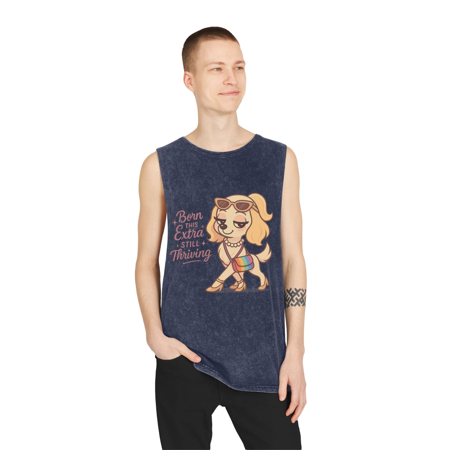 Trendy Stonewash Tank Top with Fun Dog Design, Casual Summer Style, Gifts for Dog Lovers, Birthday Wear, Beachwear, Everyday Essentials