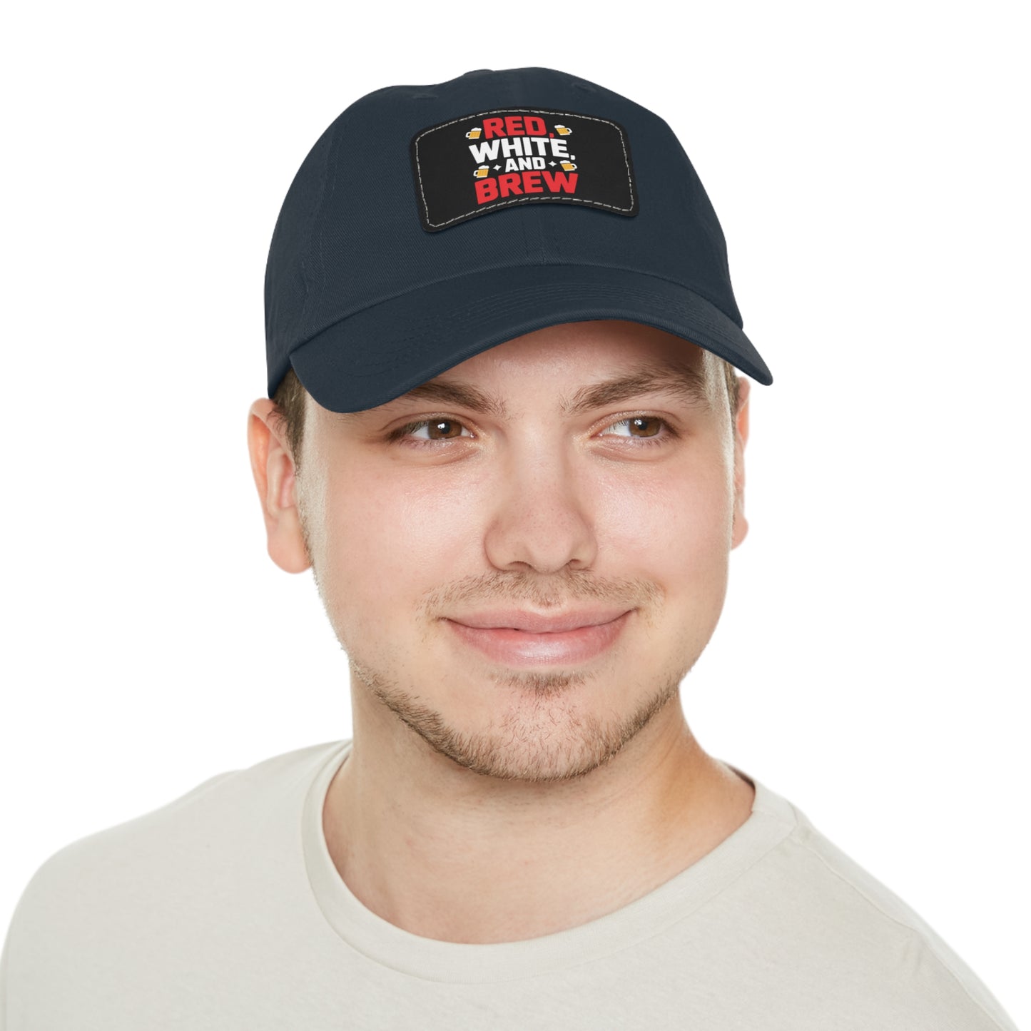 Red White and Brew Dad Hat with Leather Patch - Perfect for Beer Lovers