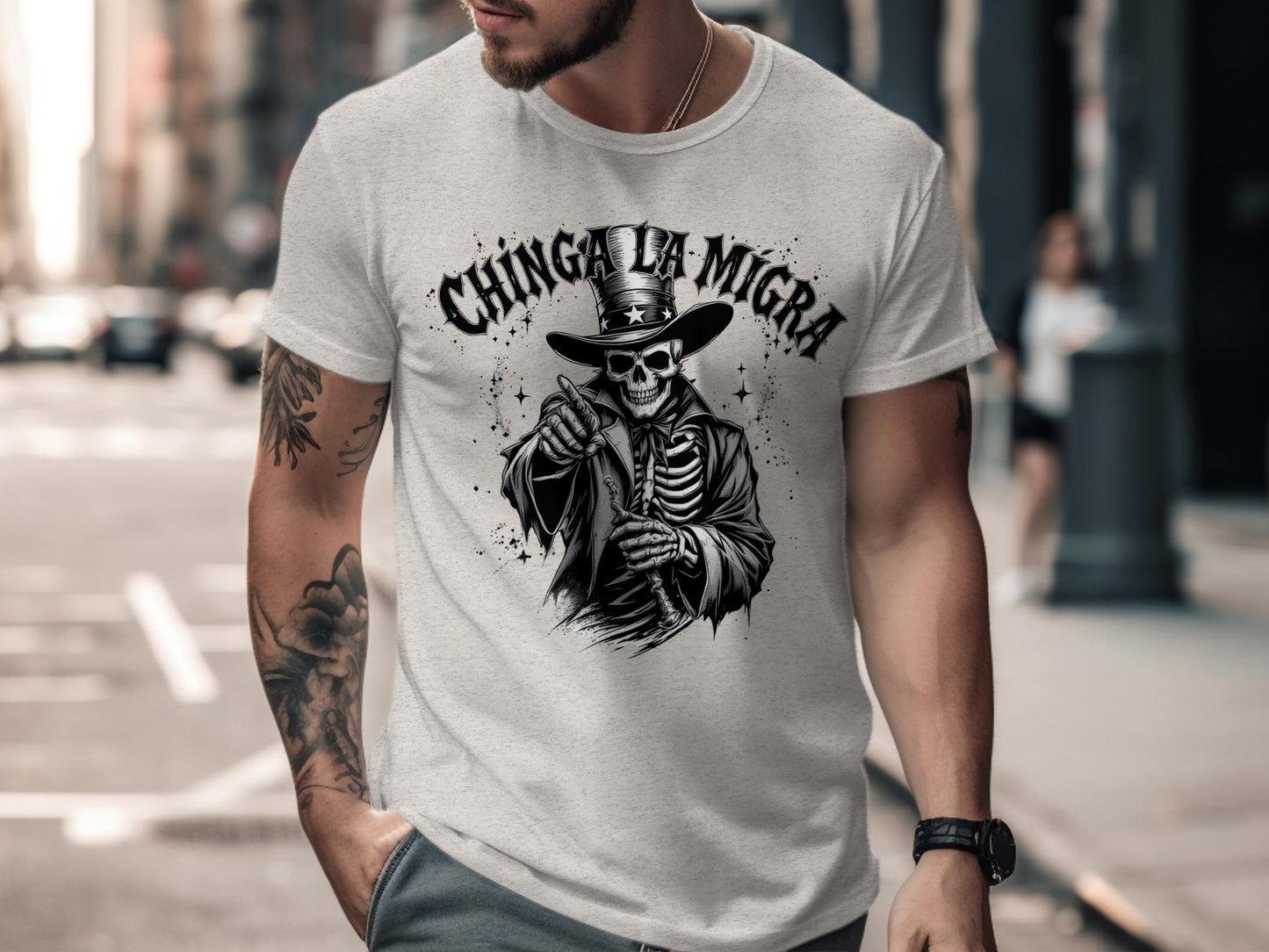 Chinga La Migra Skeleton Cowboy Graphic Tee product type