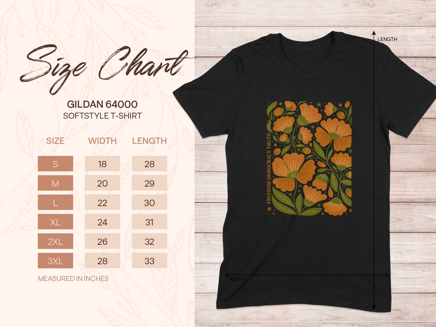 Retro Floral Graphic Black T-shirt Gildan 64000 product type