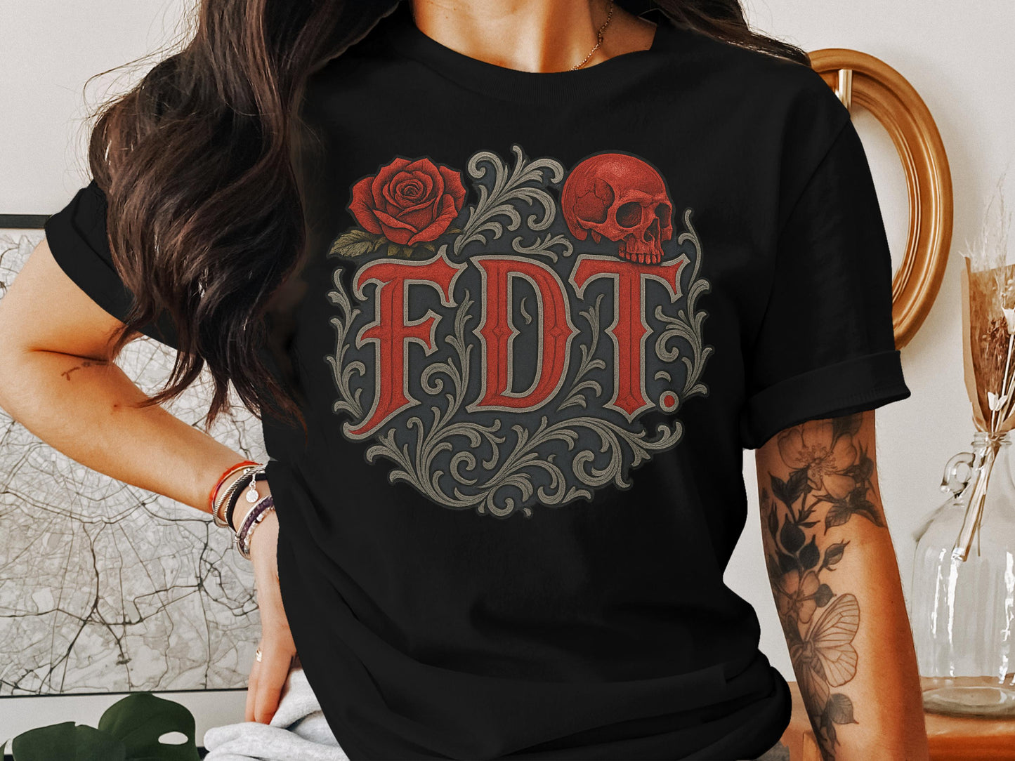 Gothic Skull and Rose FDT Design T-shirt product type