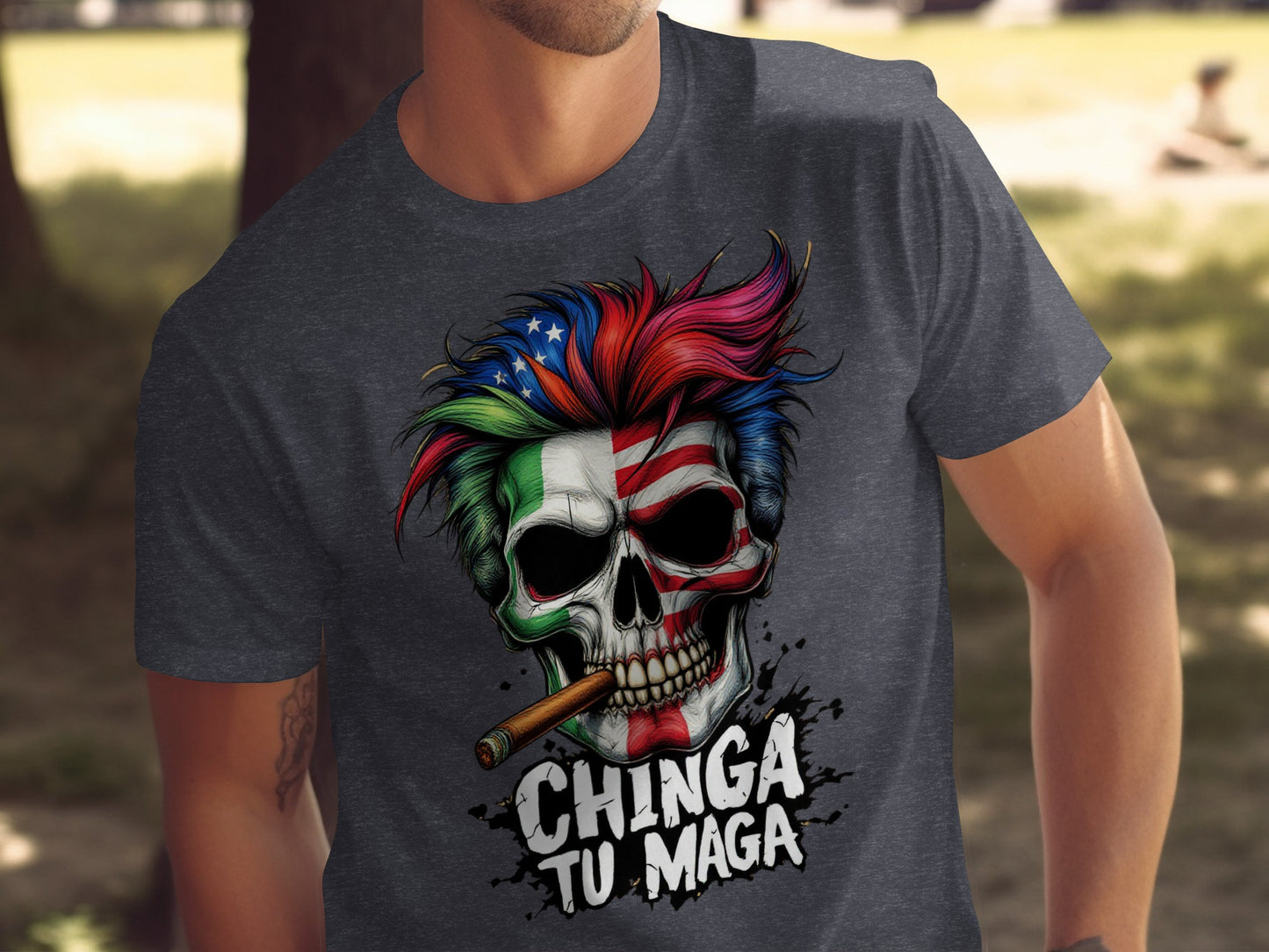 Chinga Tu Maga Skull with Cigar Graphic Shirt product