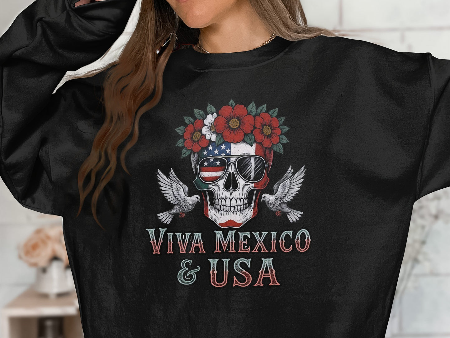 Viva Mexico USA Skull Graphic Loose Fit Sweatshirt product